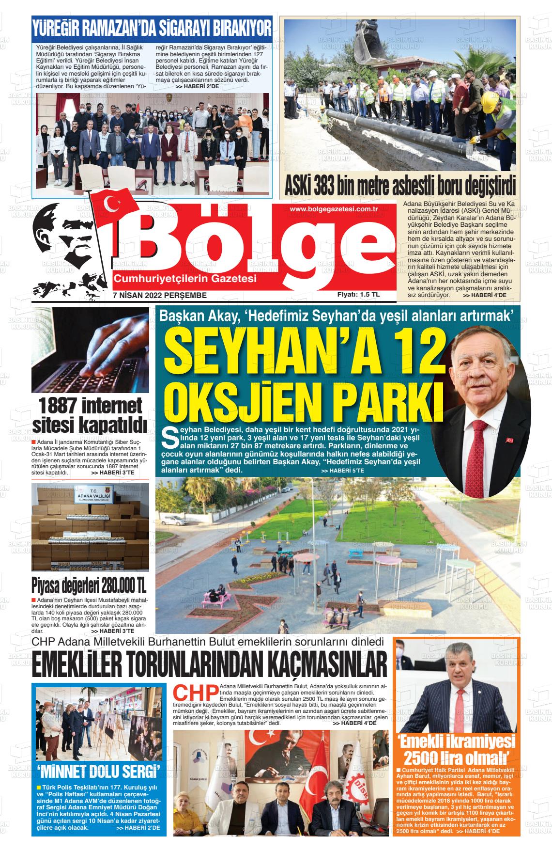 07 Nisan 2022 Adana Bölge Gazete Manşeti