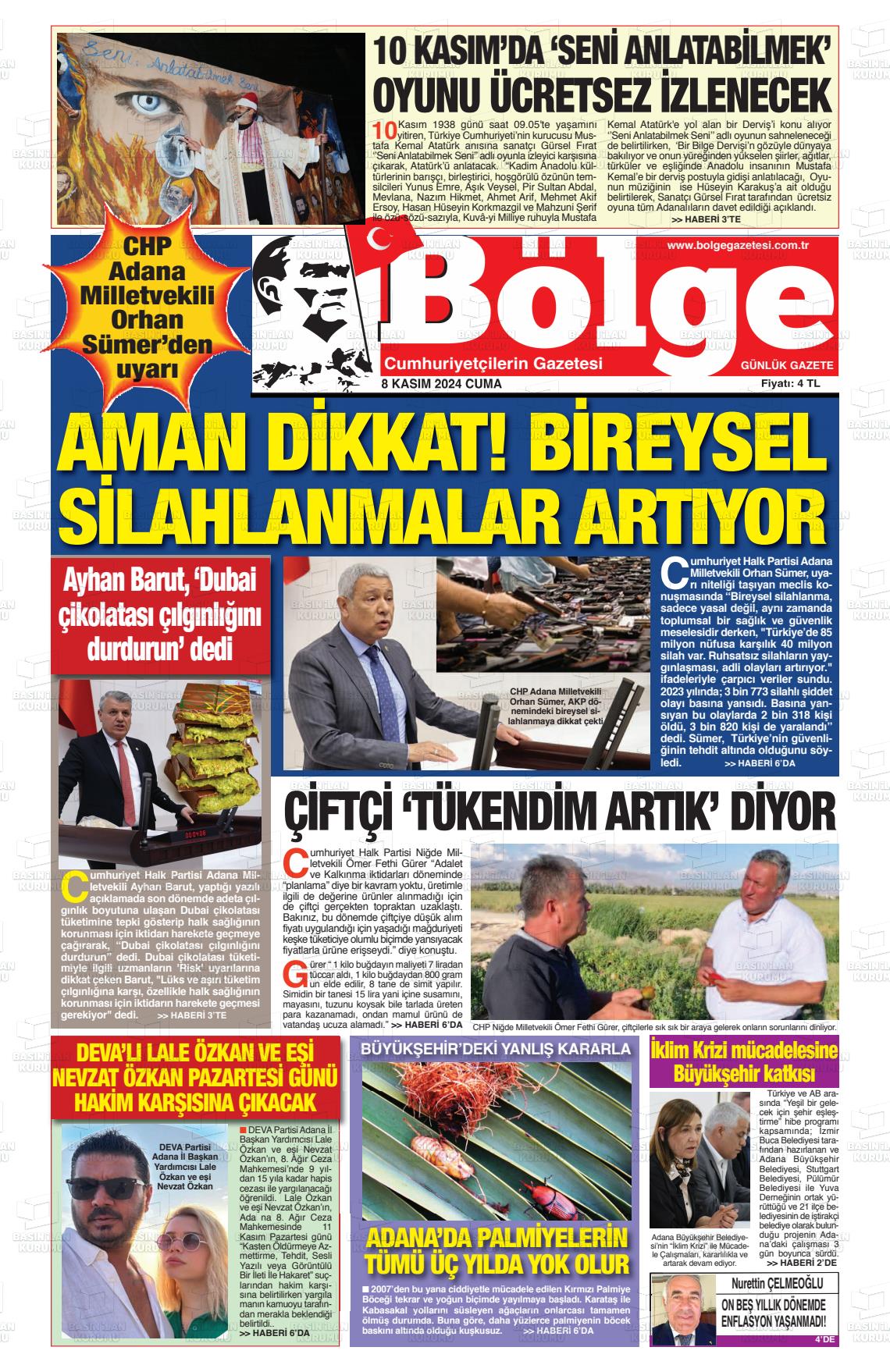 08 Kasım 2024 Adana Bölge Gazete Manşeti