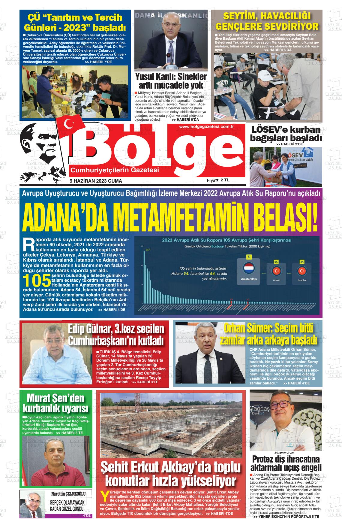 09 Haziran 2023 Adana Bölge Gazete Manşeti