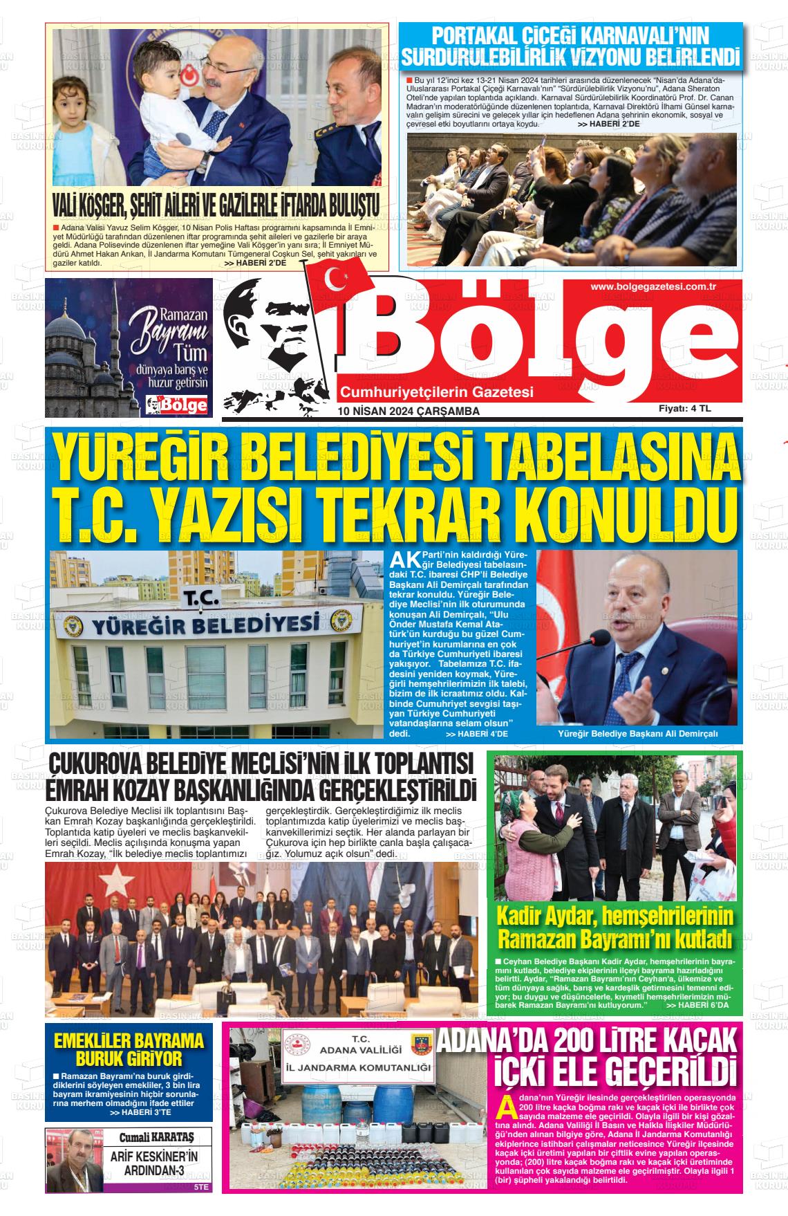 10 Nisan 2024 Adana Bölge Gazete Manşeti