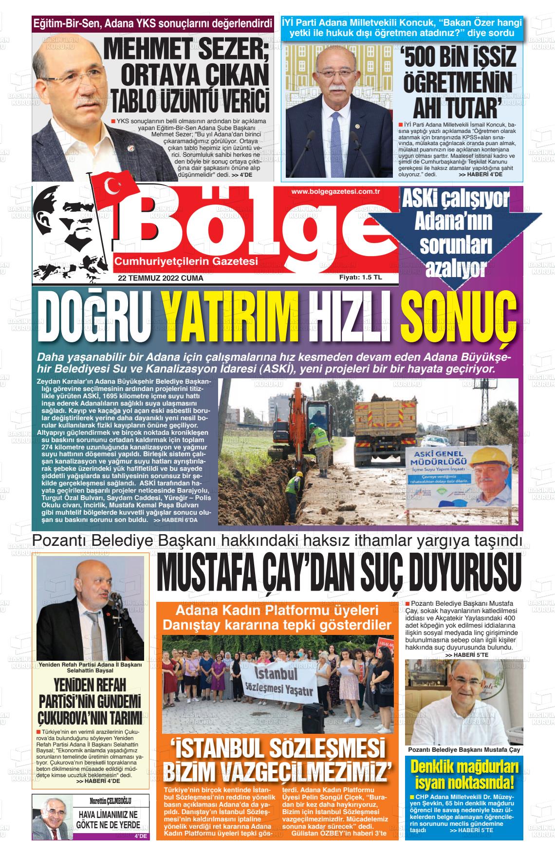 19 Eylül 2022 Adana Bölge Gazete Manşeti