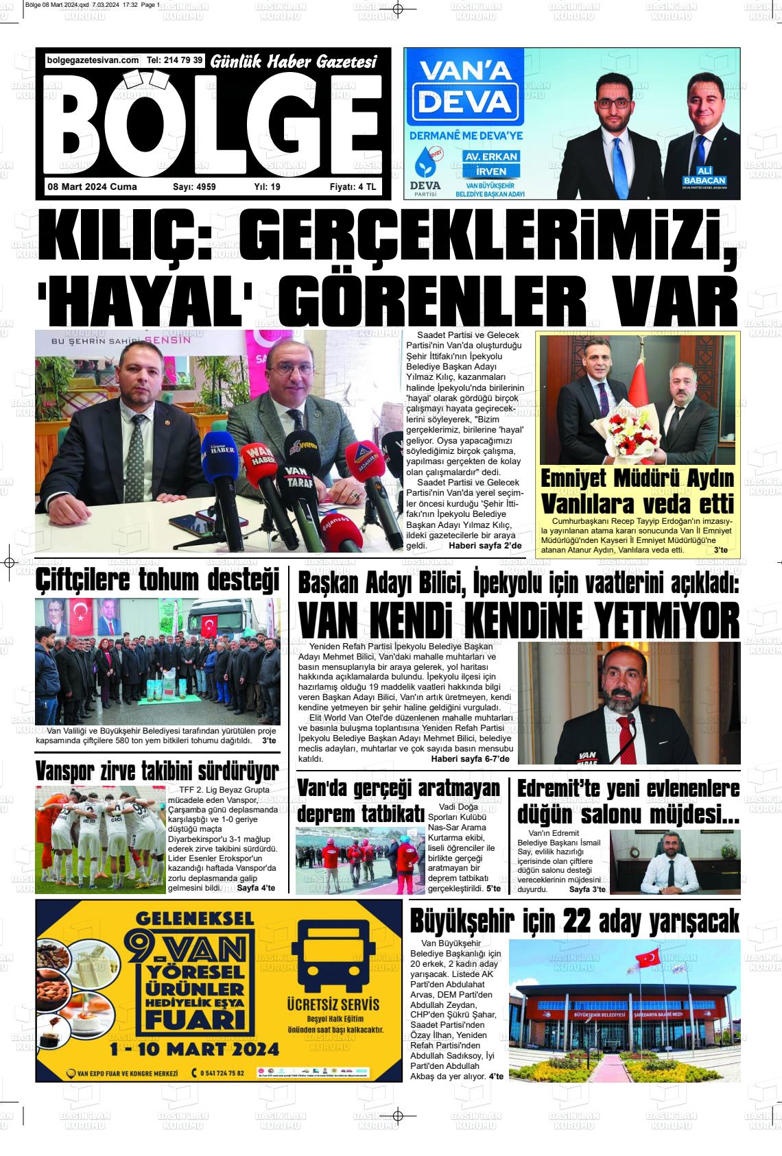 08 Mart 2024 Bölge  Silvan Gazete Manşeti