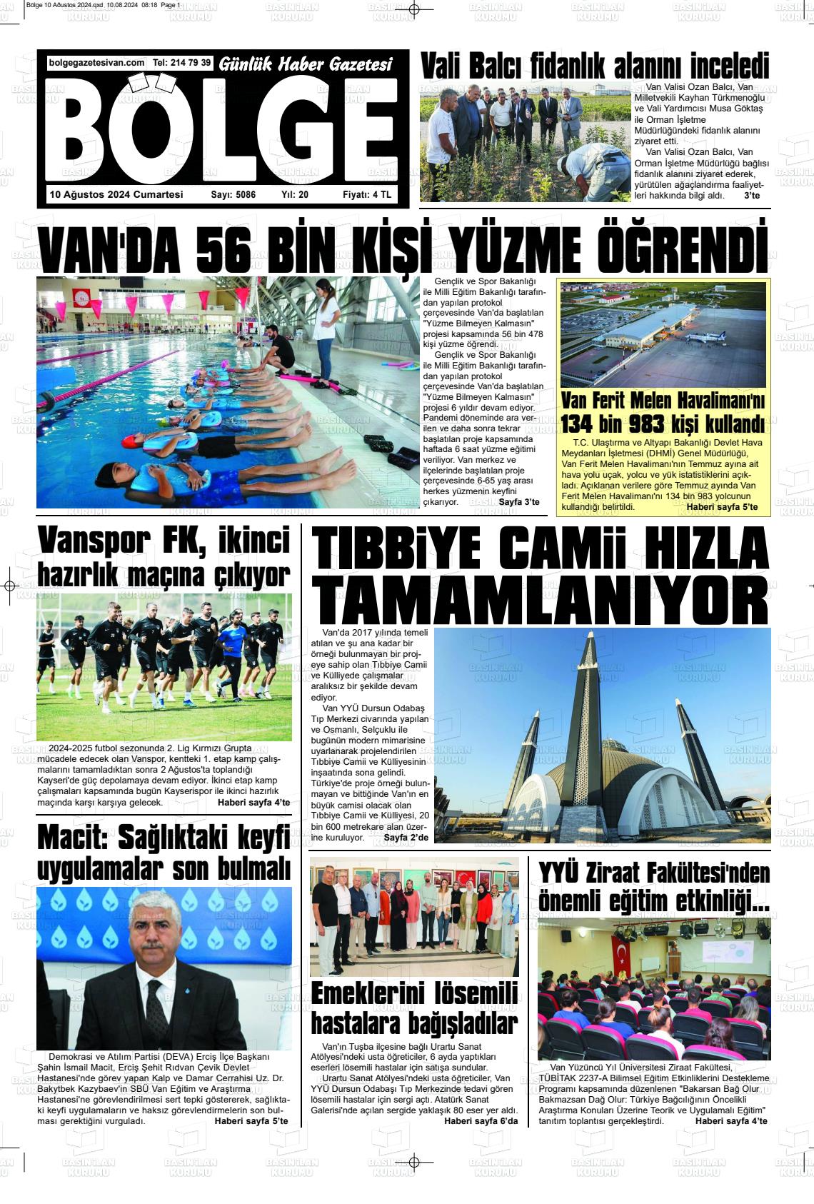 10 Ağustos 2024 Bölge  Silvan Gazete Manşeti