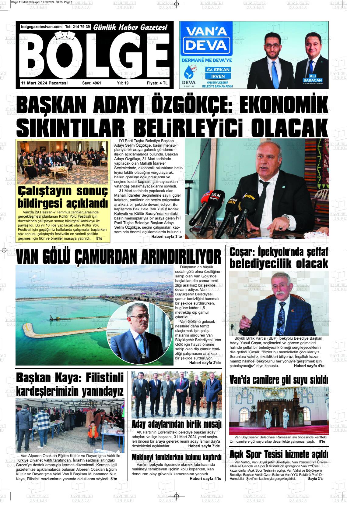 11 Mart 2024 Bölge  Silvan Gazete Manşeti