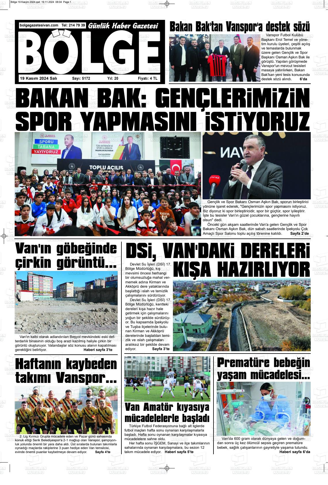 19 Kasım 2024 Bölge  Silvan Gazete Manşeti