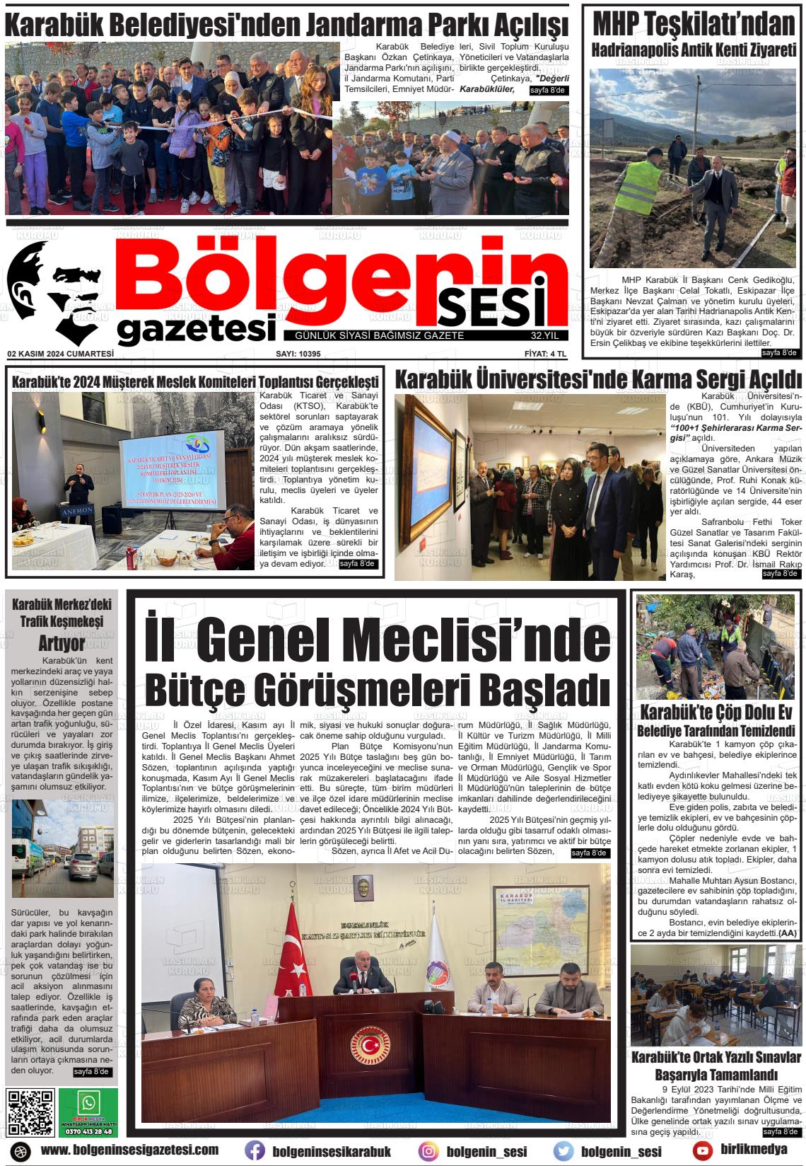 02 Kasım 2024 Bölgenin Sesi Gazete Manşeti