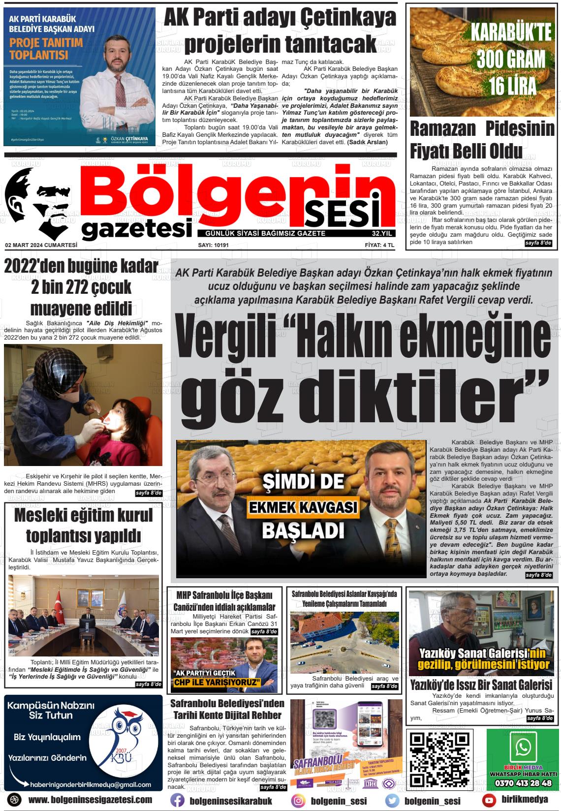 02 Mart 2024 Bölgenin Sesi Gazete Manşeti