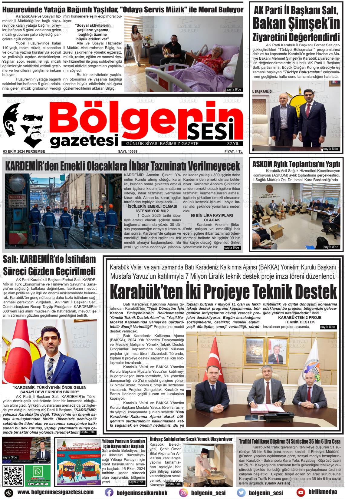 03 Ekim 2024 Bölgenin Sesi Gazete Manşeti