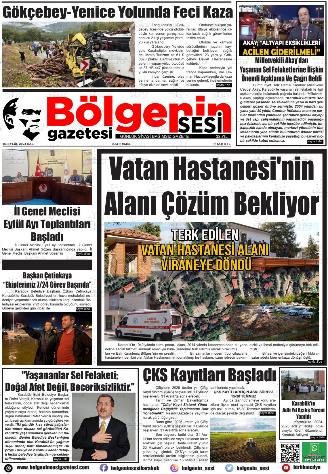 03 Eylül 2024 Bölgenin Sesi Gazete Manşeti