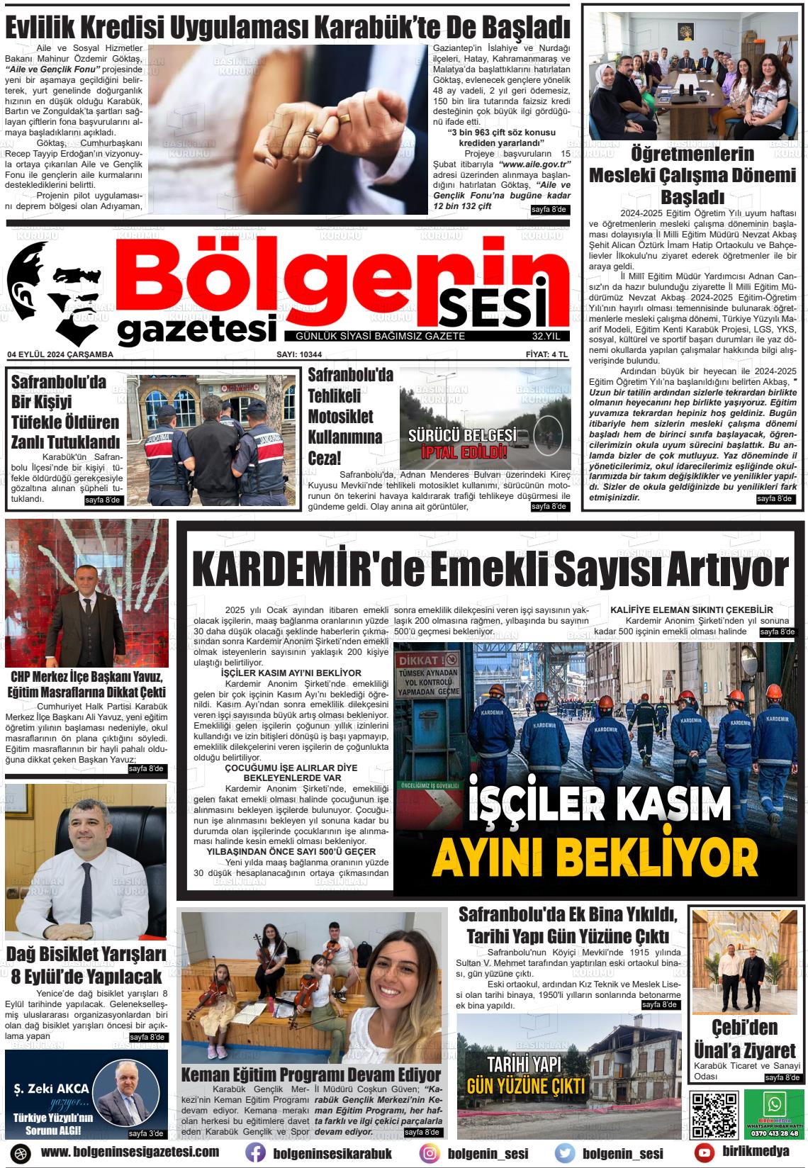 04 Eylül 2024 Bölgenin Sesi Gazete Manşeti