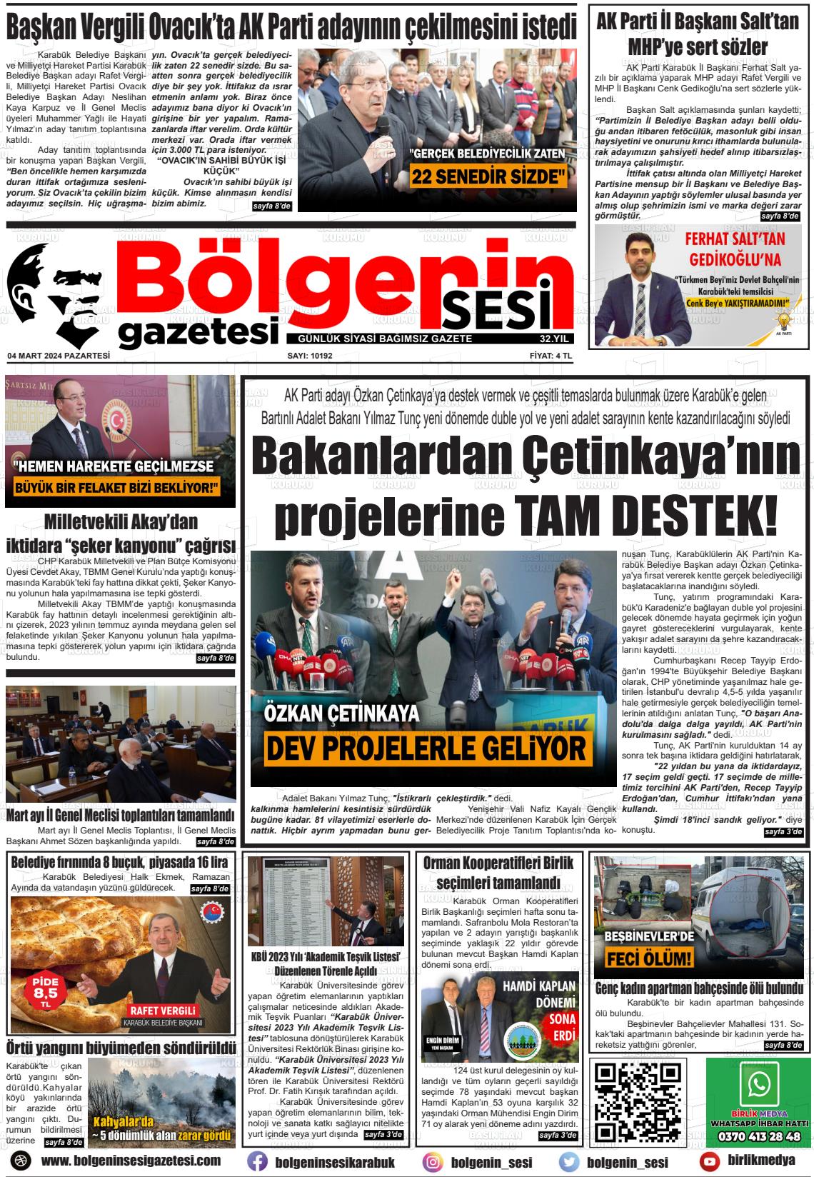 04 Mart 2024 Bölgenin Sesi Gazete Manşeti