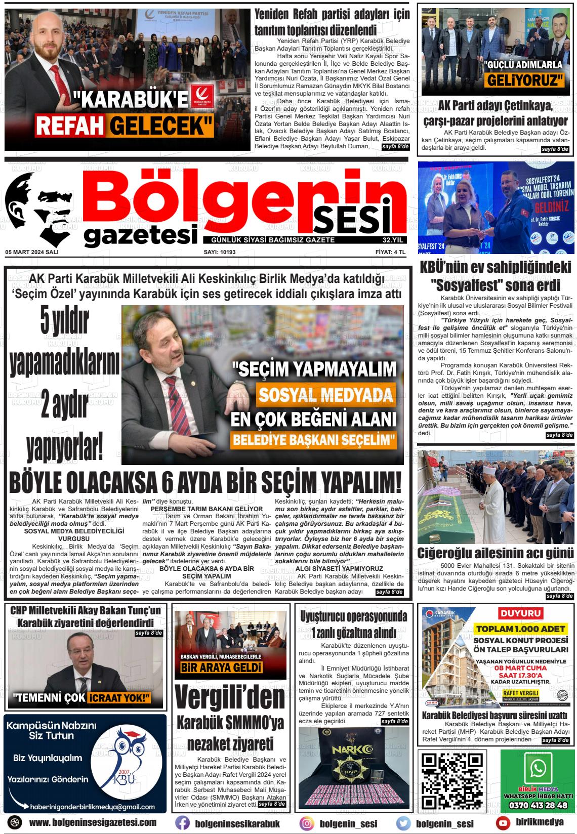 05 Mart 2024 Bölgenin Sesi Gazete Manşeti