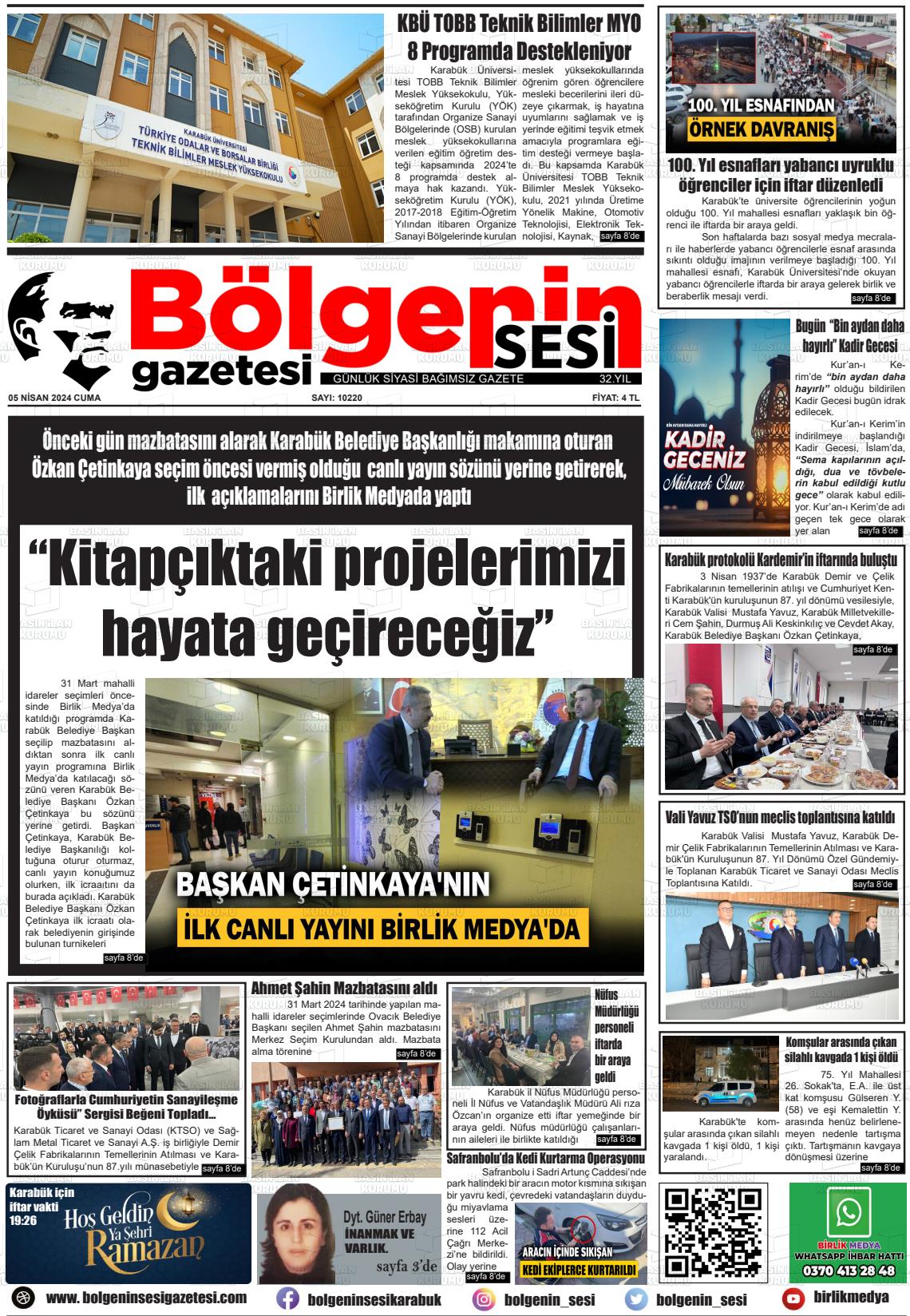 05 Nisan 2024 Bölgenin Sesi Gazete Manşeti