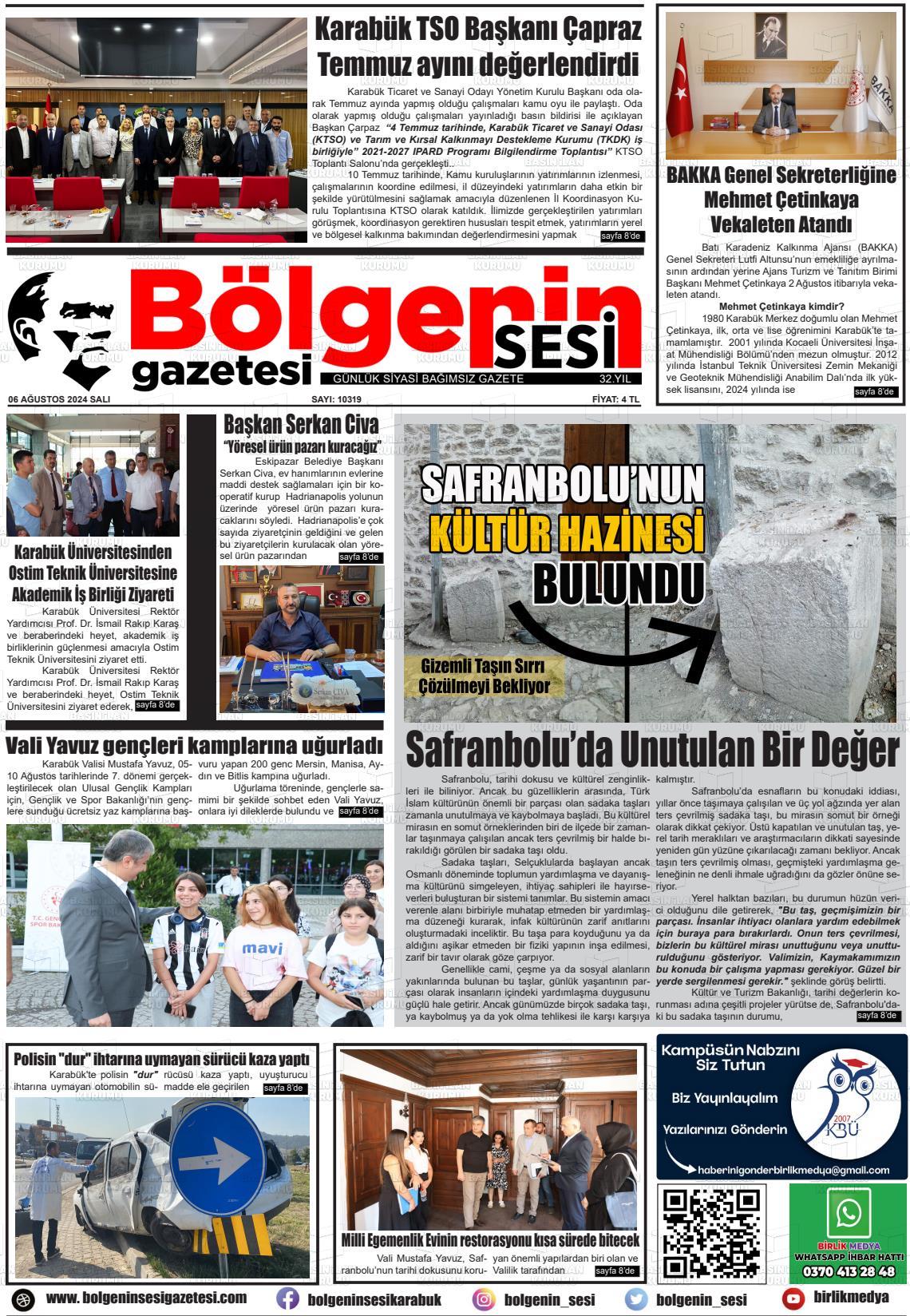 06 Ağustos 2024 Bölgenin Sesi Gazete Manşeti