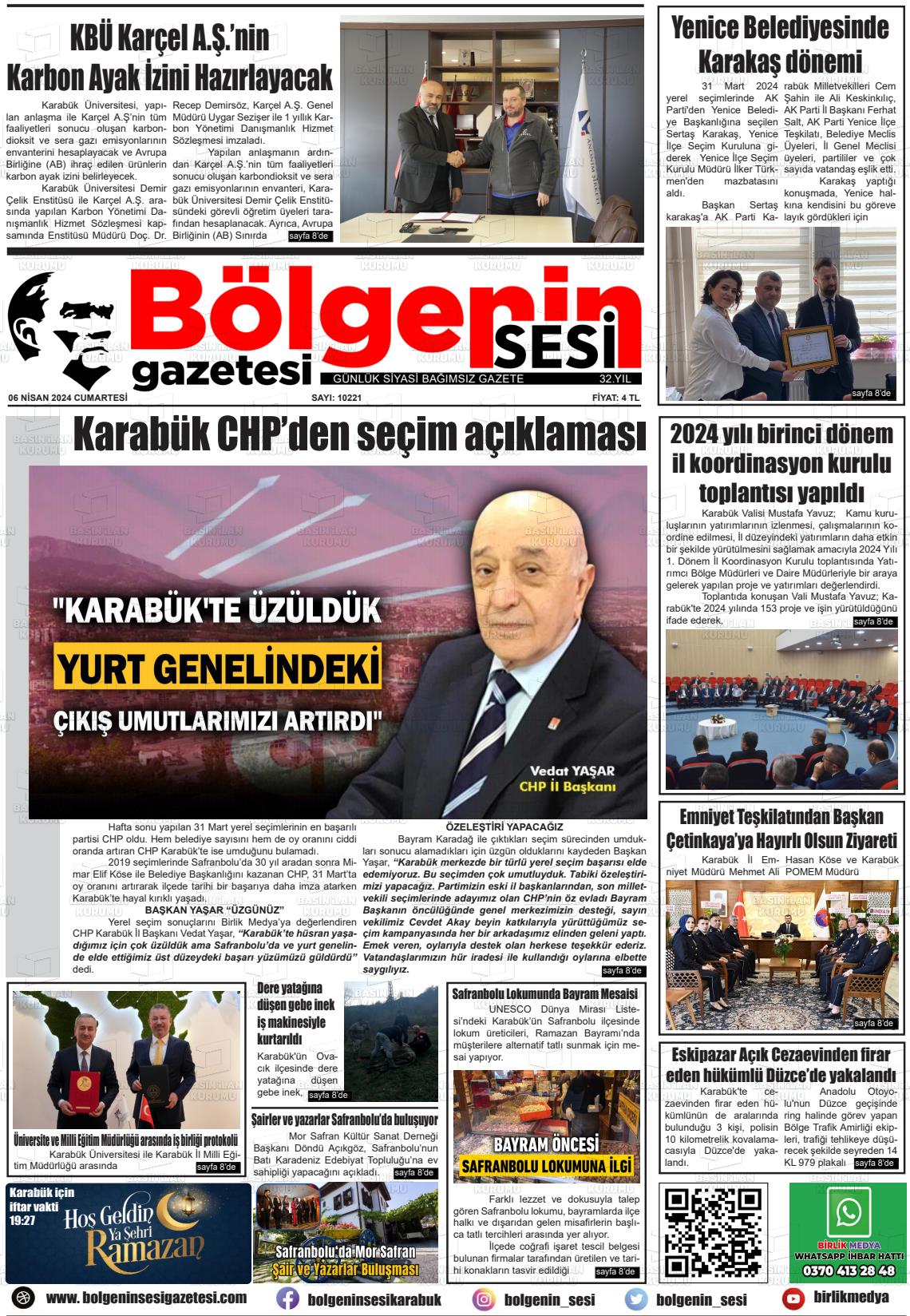 06 Nisan 2024 Bölgenin Sesi Gazete Manşeti