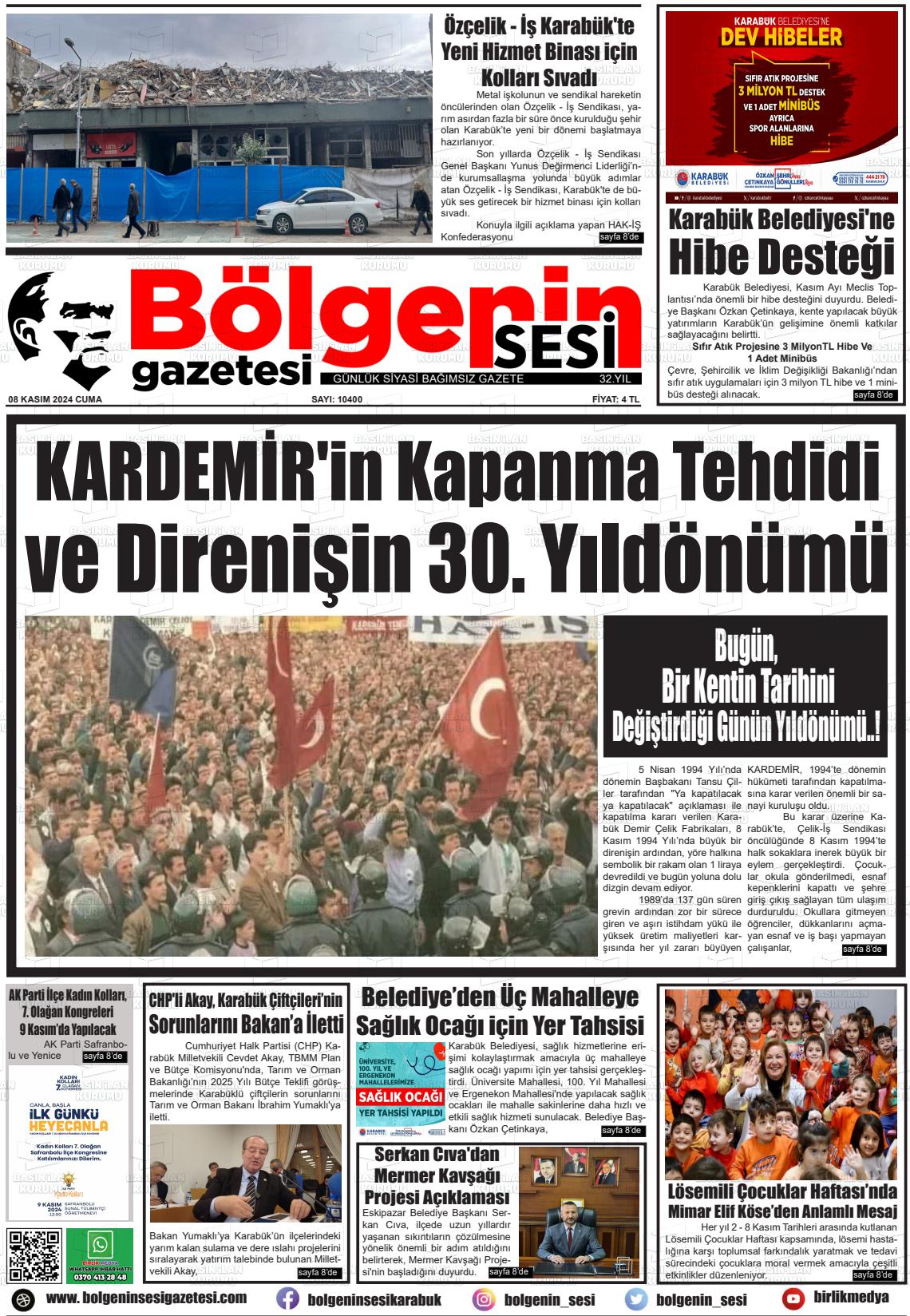 08 Kasım 2024 Bölgenin Sesi Gazete Manşeti