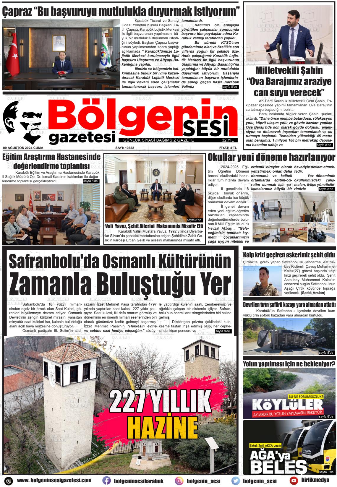 09 Ağustos 2024 Bölgenin Sesi Gazete Manşeti