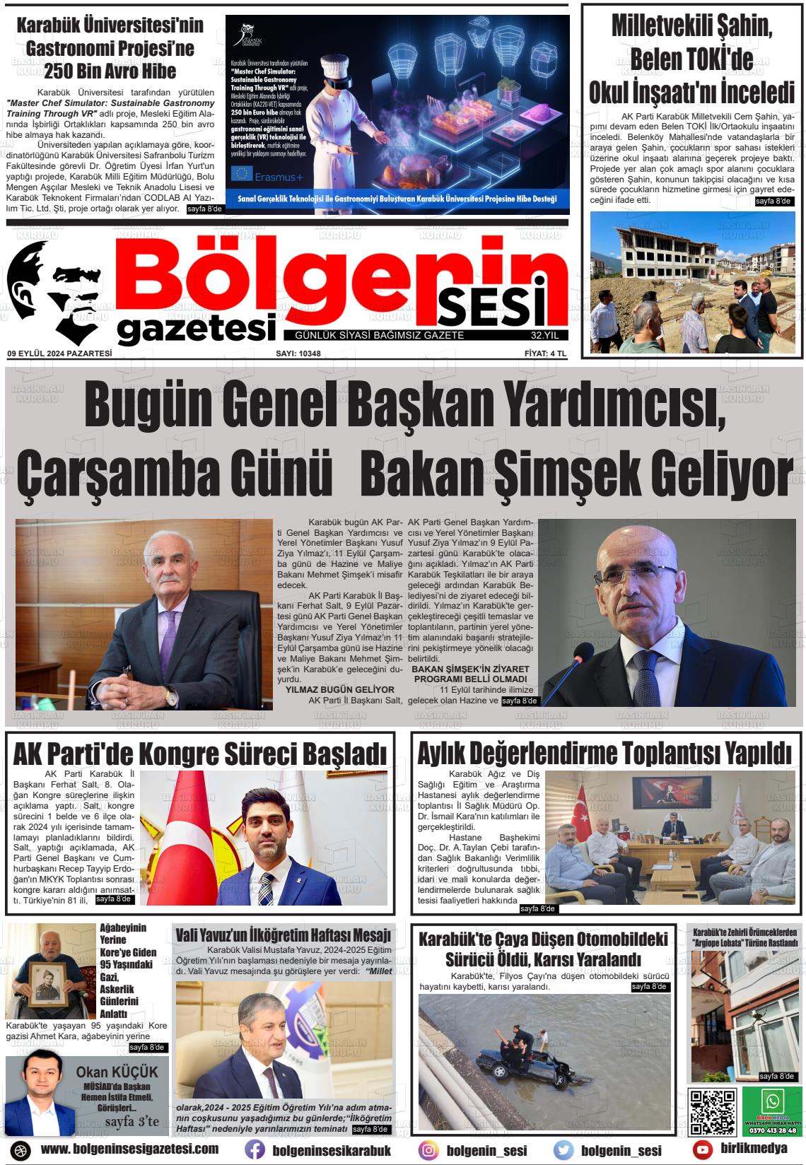 09 Eylül 2024 Bölgenin Sesi Gazete Manşeti