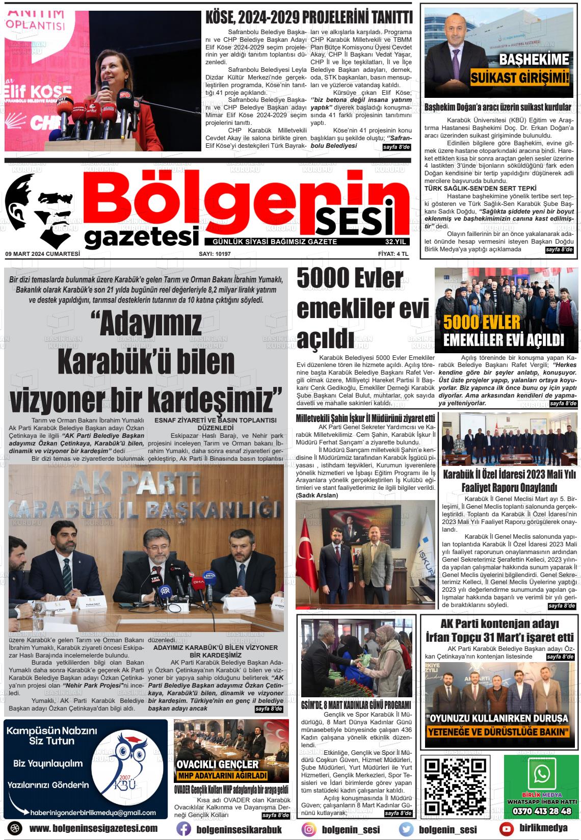 09 Mart 2024 Bölgenin Sesi Gazete Manşeti