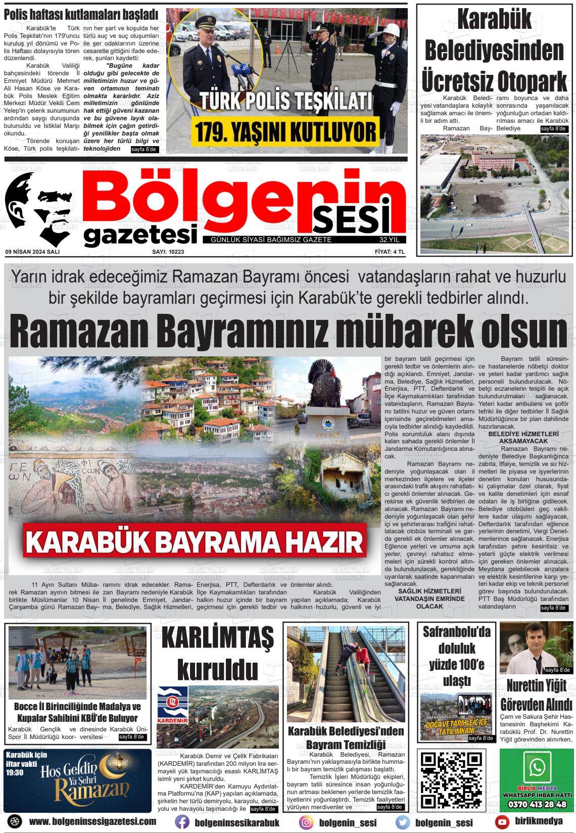 09 Nisan 2024 Bölgenin Sesi Gazete Manşeti