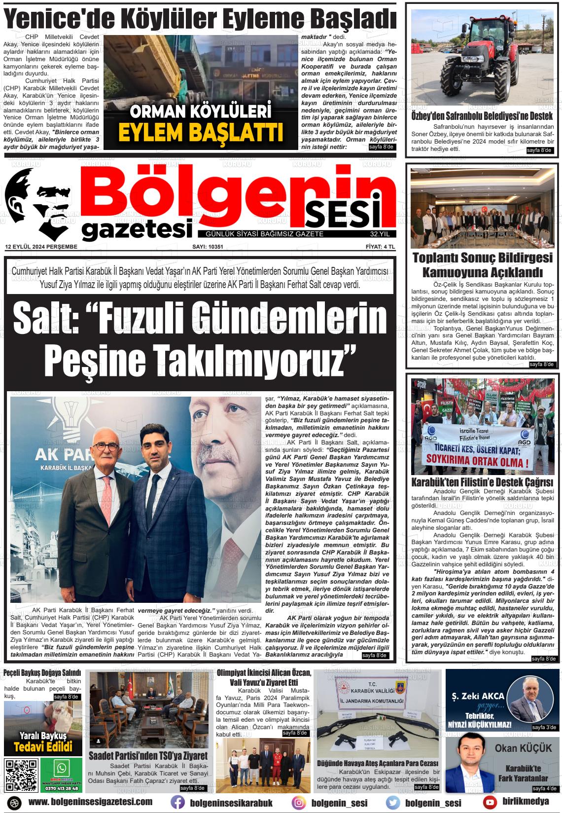 12 Eylül 2024 Bölgenin Sesi Gazete Manşeti