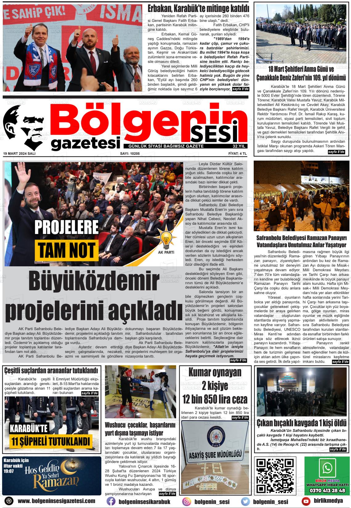 19 Mart 2024 Bölgenin Sesi Gazete Manşeti