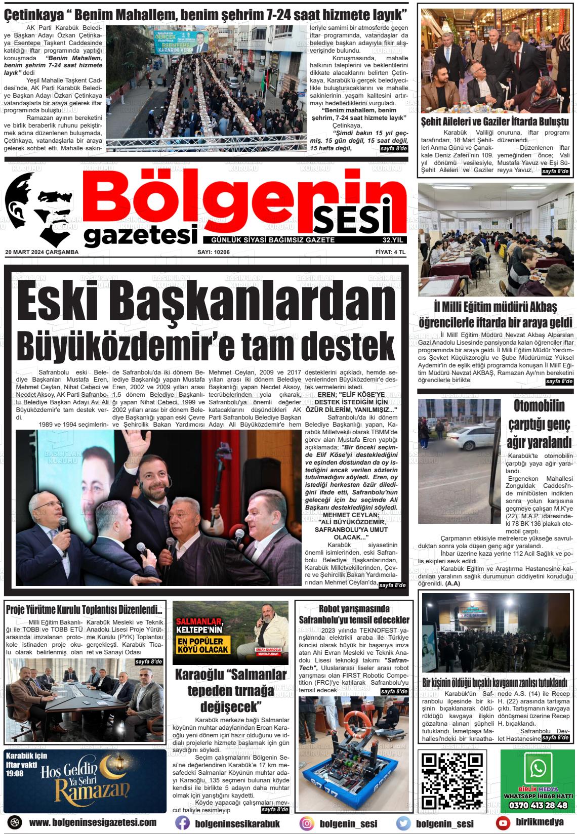 20 Mart 2024 Bölgenin Sesi Gazete Manşeti