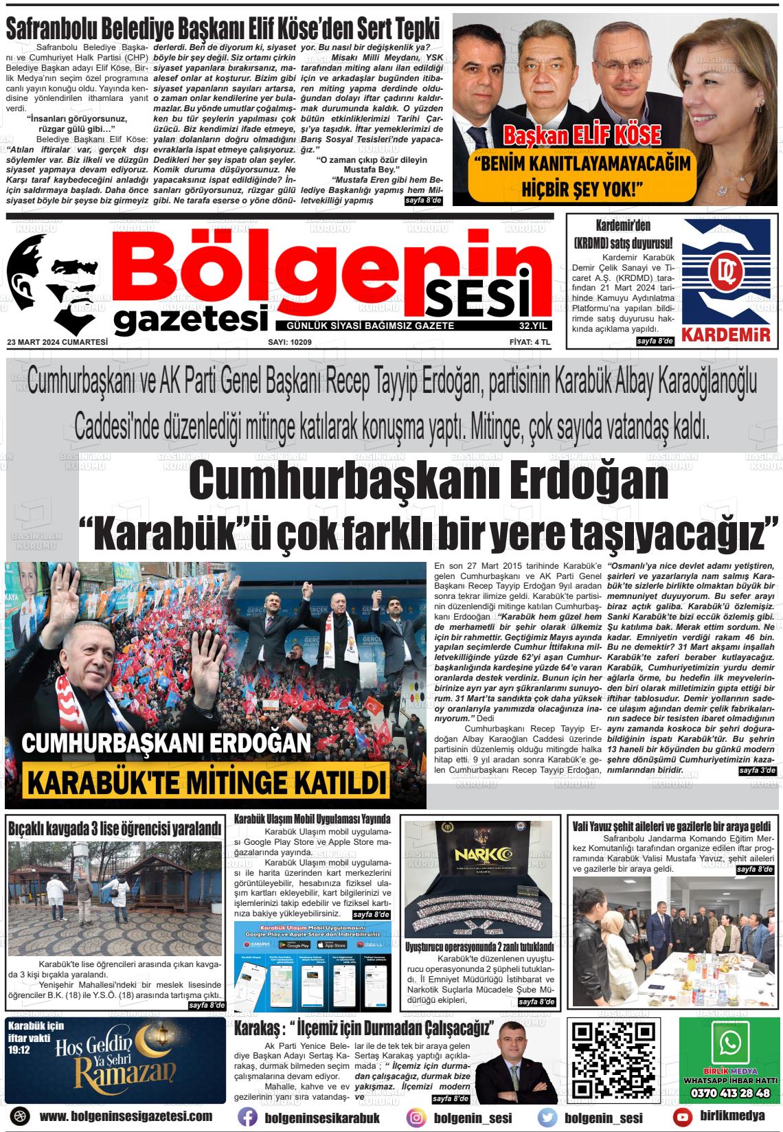 23 Mart 2024 Bölgenin Sesi Gazete Manşeti