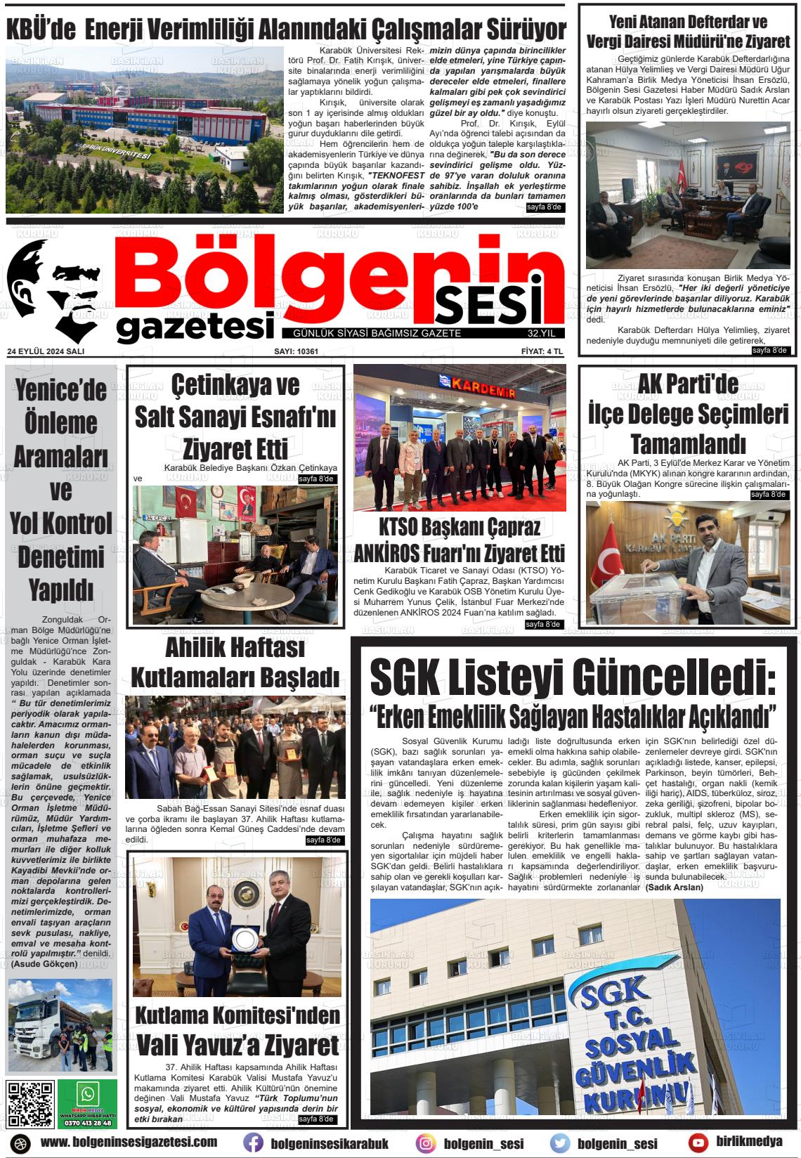 25 Eylül 2024 Bölgenin Sesi Gazete Manşeti