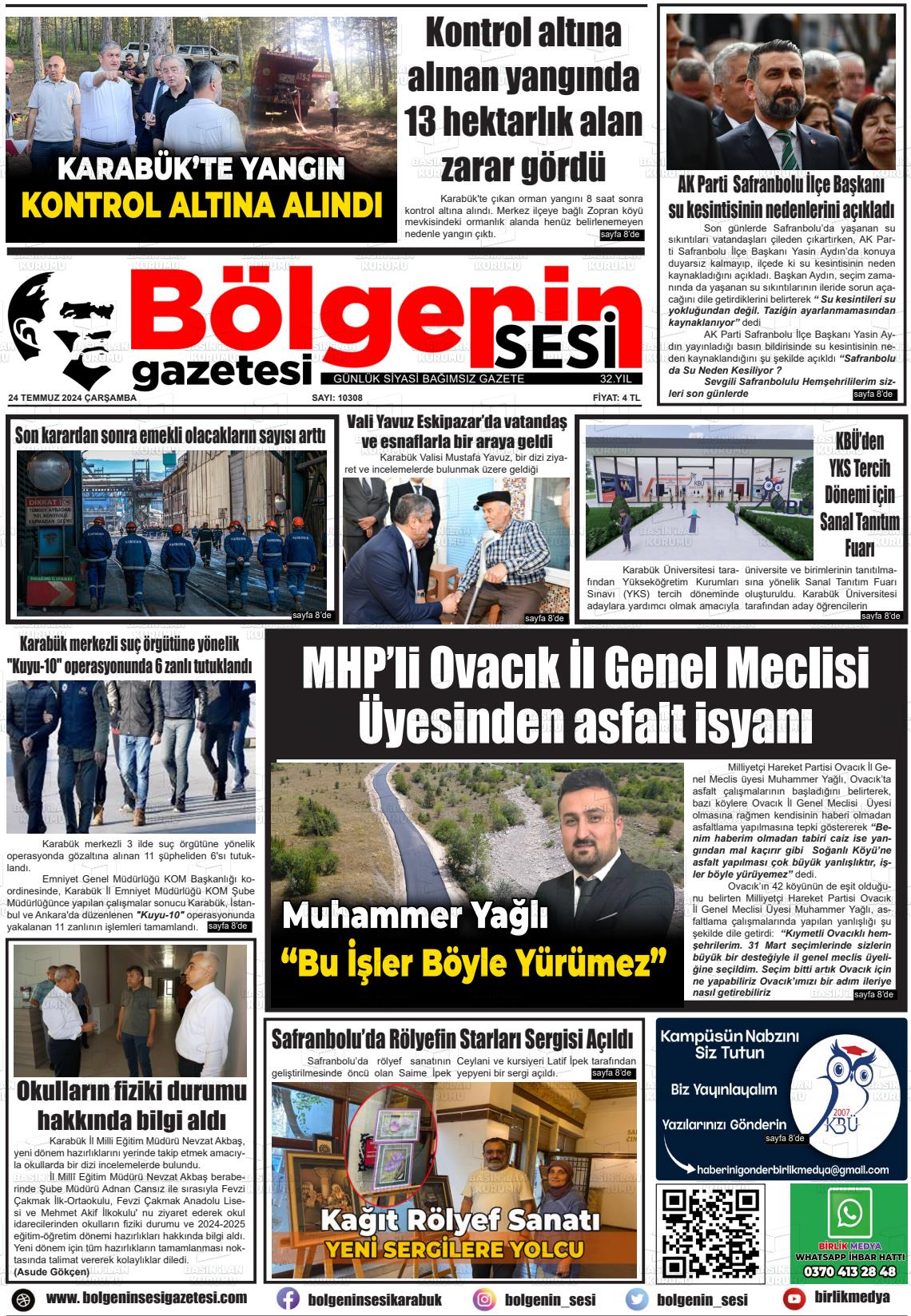 24 Temmuz 2024 Bölgenin Sesi Gazete Manşeti