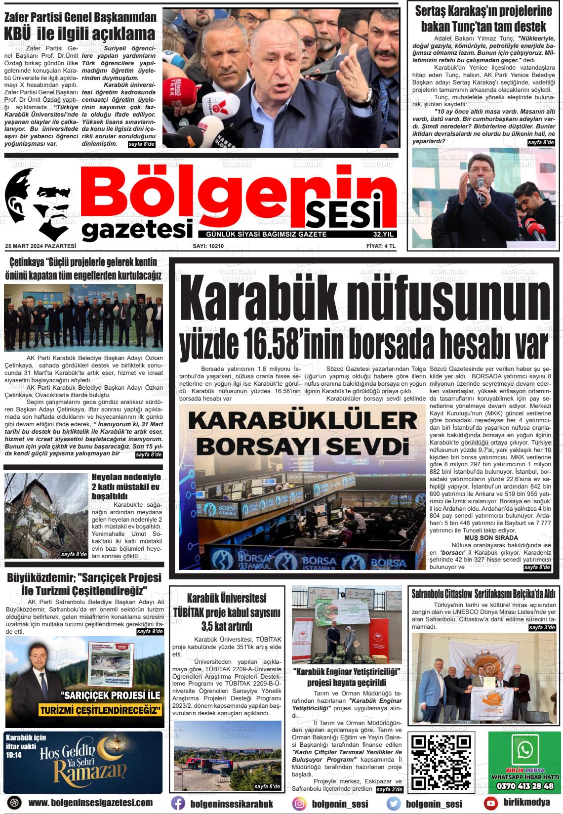 25 Mart 2024 Bölgenin Sesi Gazete Manşeti