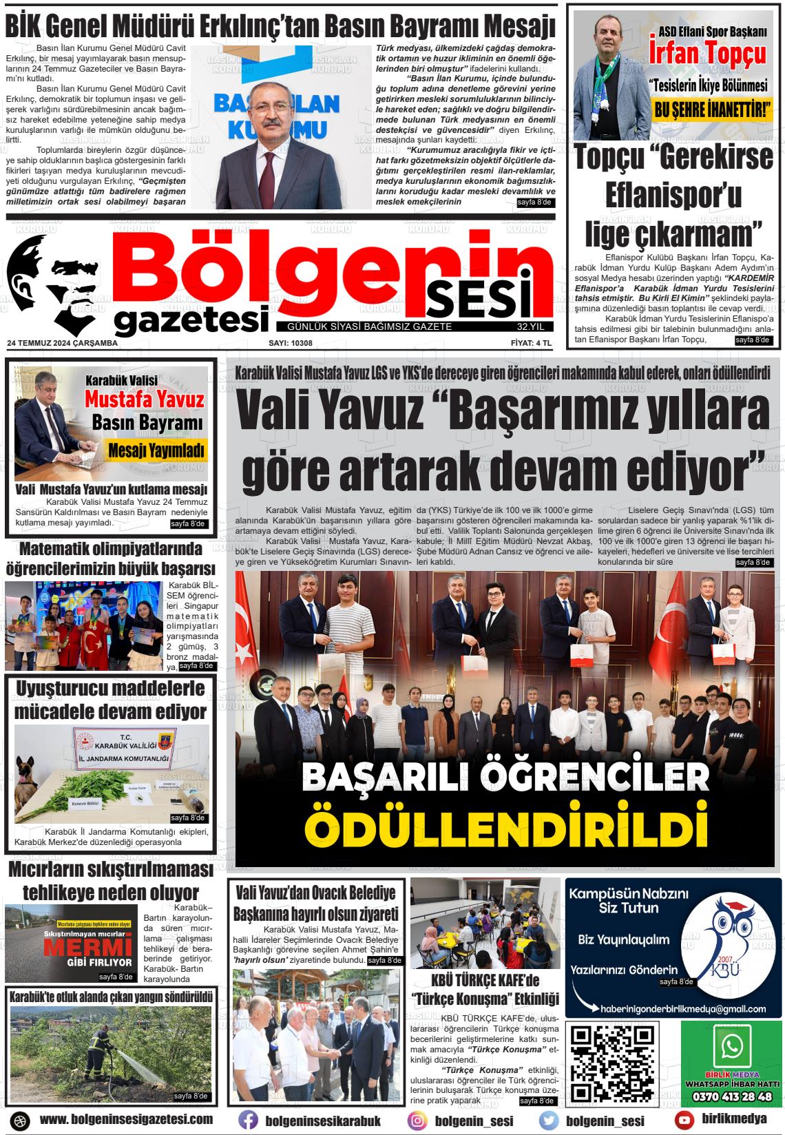 25 Temmuz 2024 Bölgenin Sesi Gazete Manşeti