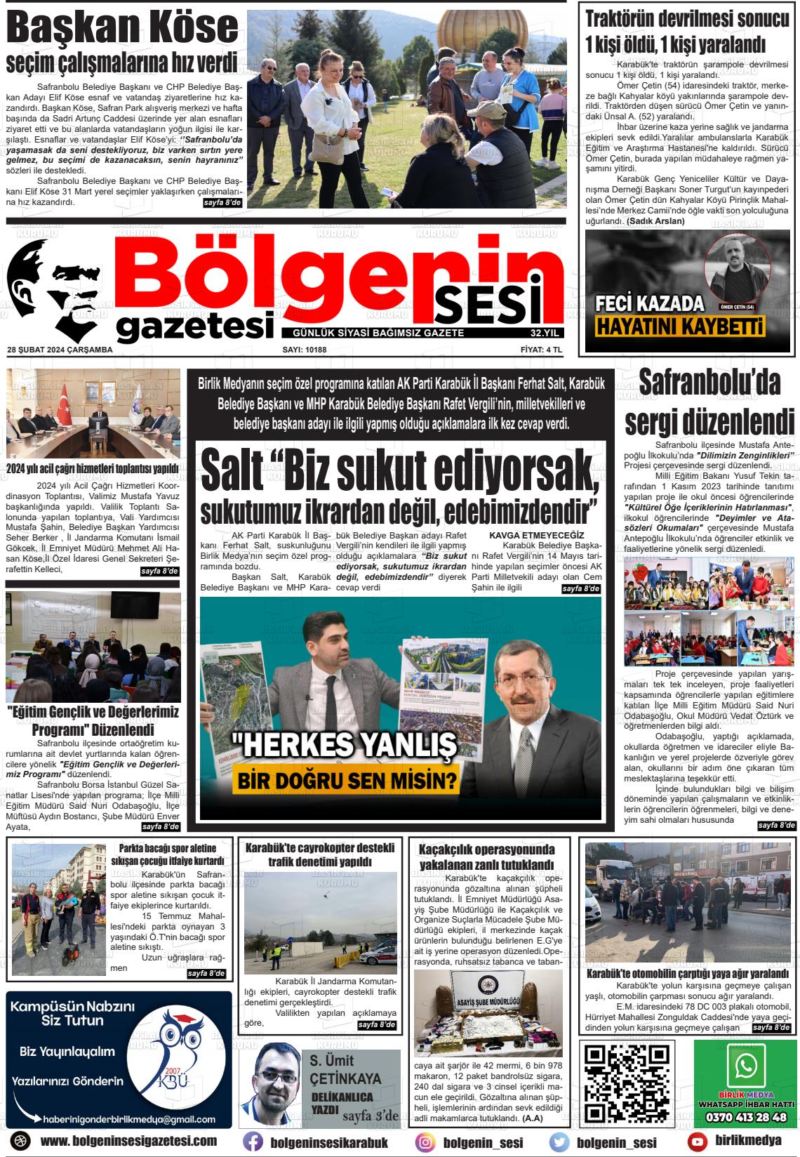 28 Şubat 2024 Bölgenin Sesi Gazete Manşeti