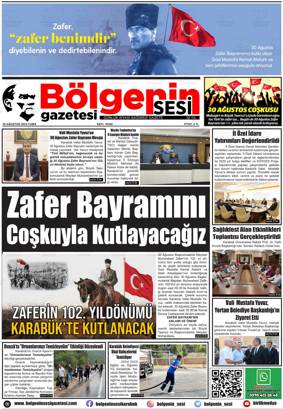 30 Ağustos 2024 Bölgenin Sesi Gazete Manşeti