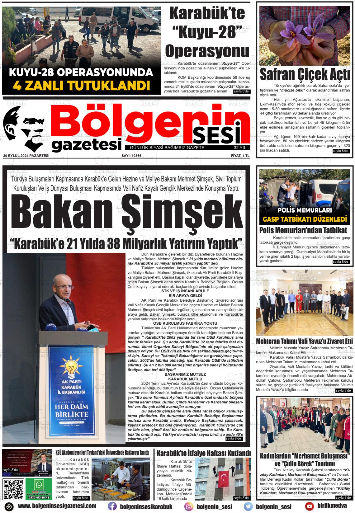 30 Eylül 2024 Bölgenin Sesi Gazete Manşeti