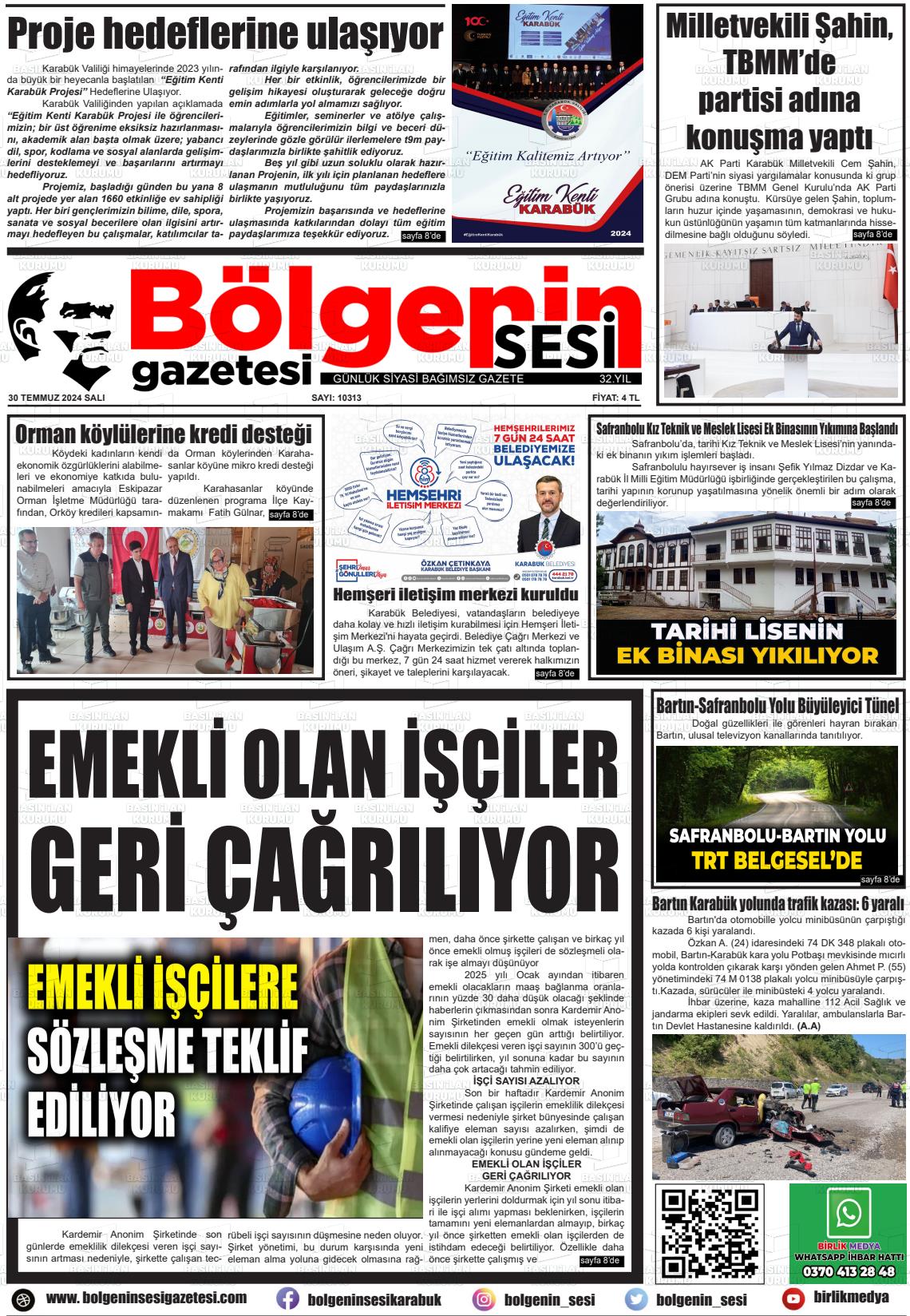 30 Temmuz 2024 Bölgenin Sesi Gazete Manşeti