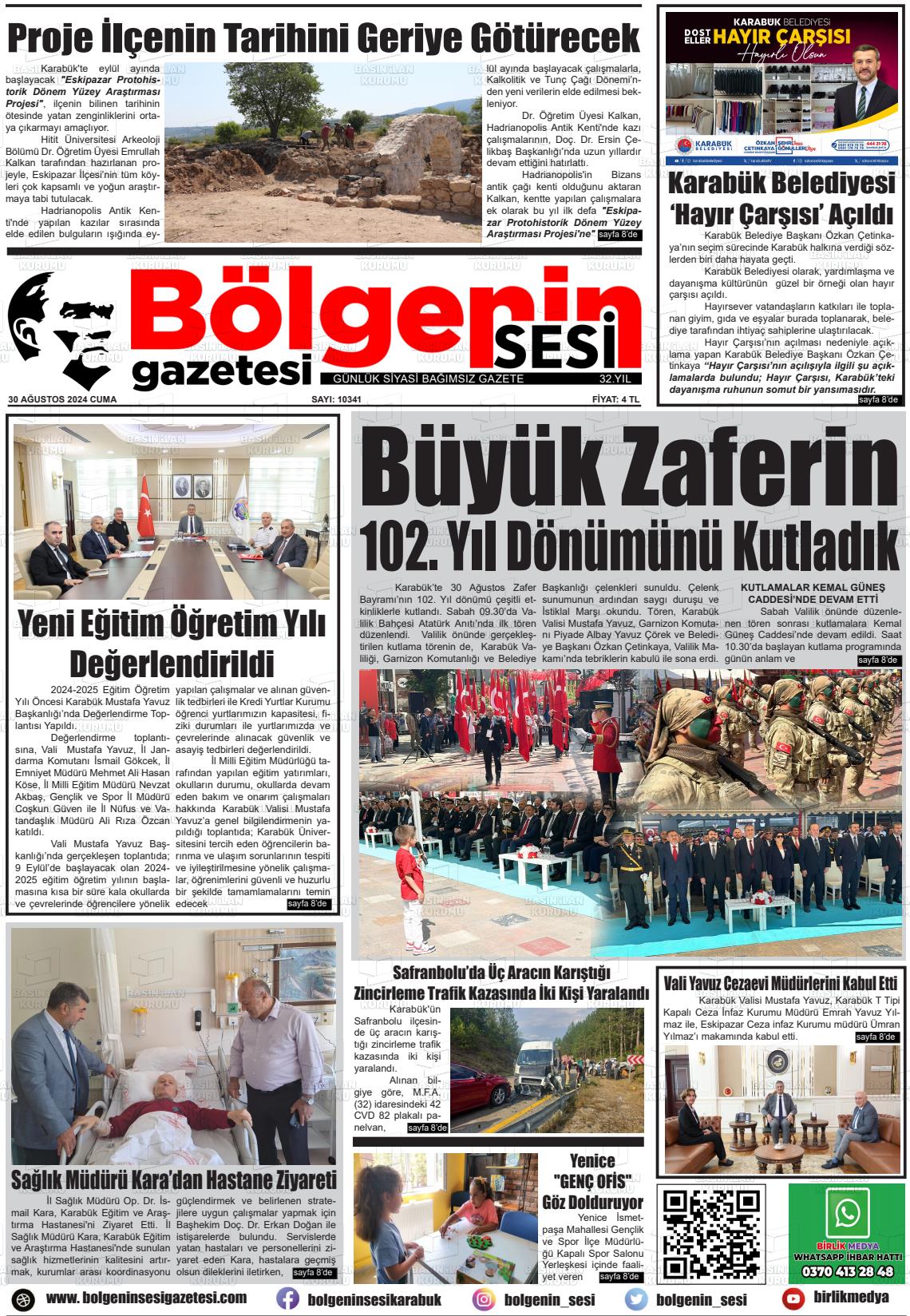 31 Ağustos 2024 Bölgenin Sesi Gazete Manşeti