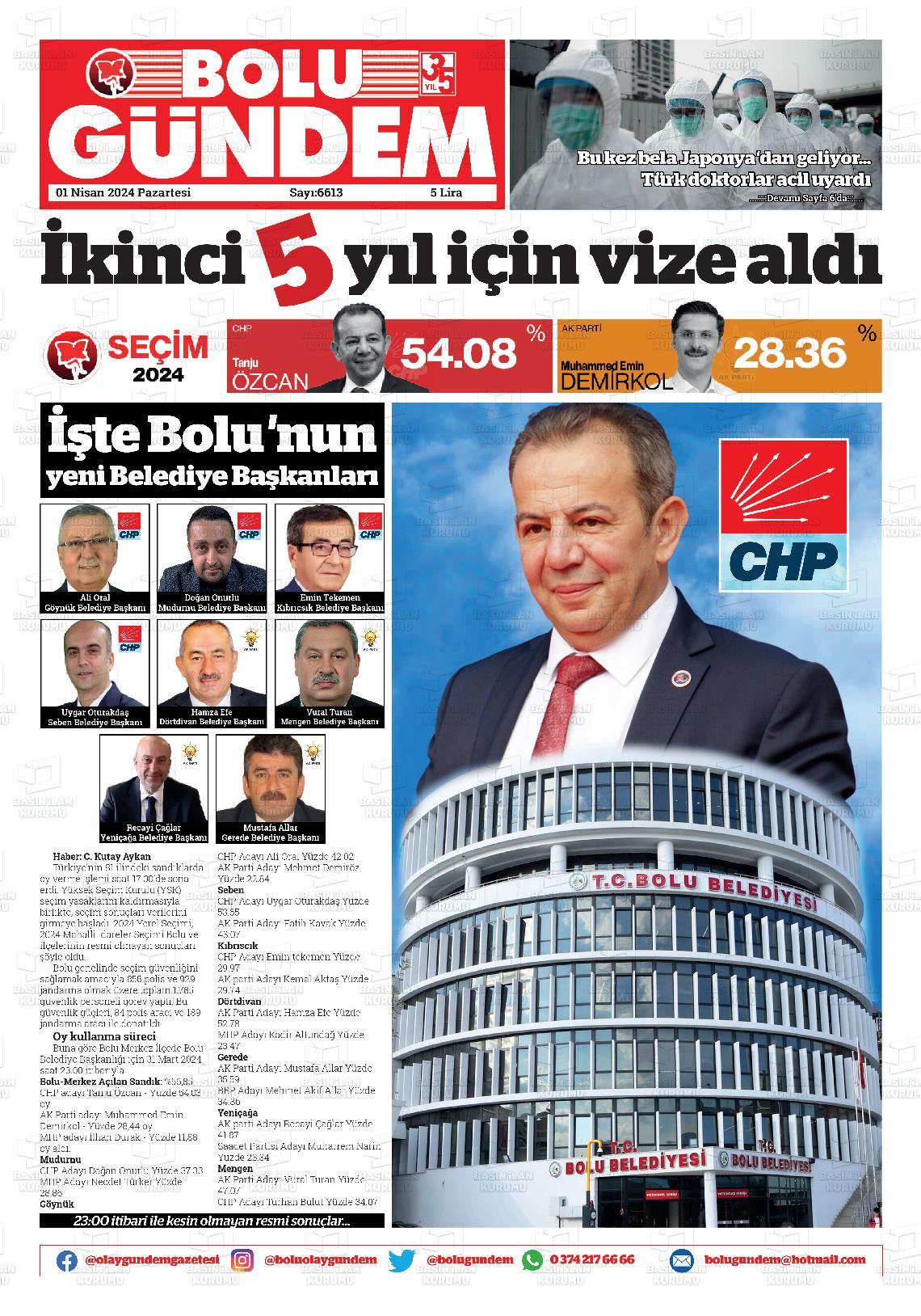 01 Nisan 2024 Bolu Olay Gazete Manşeti