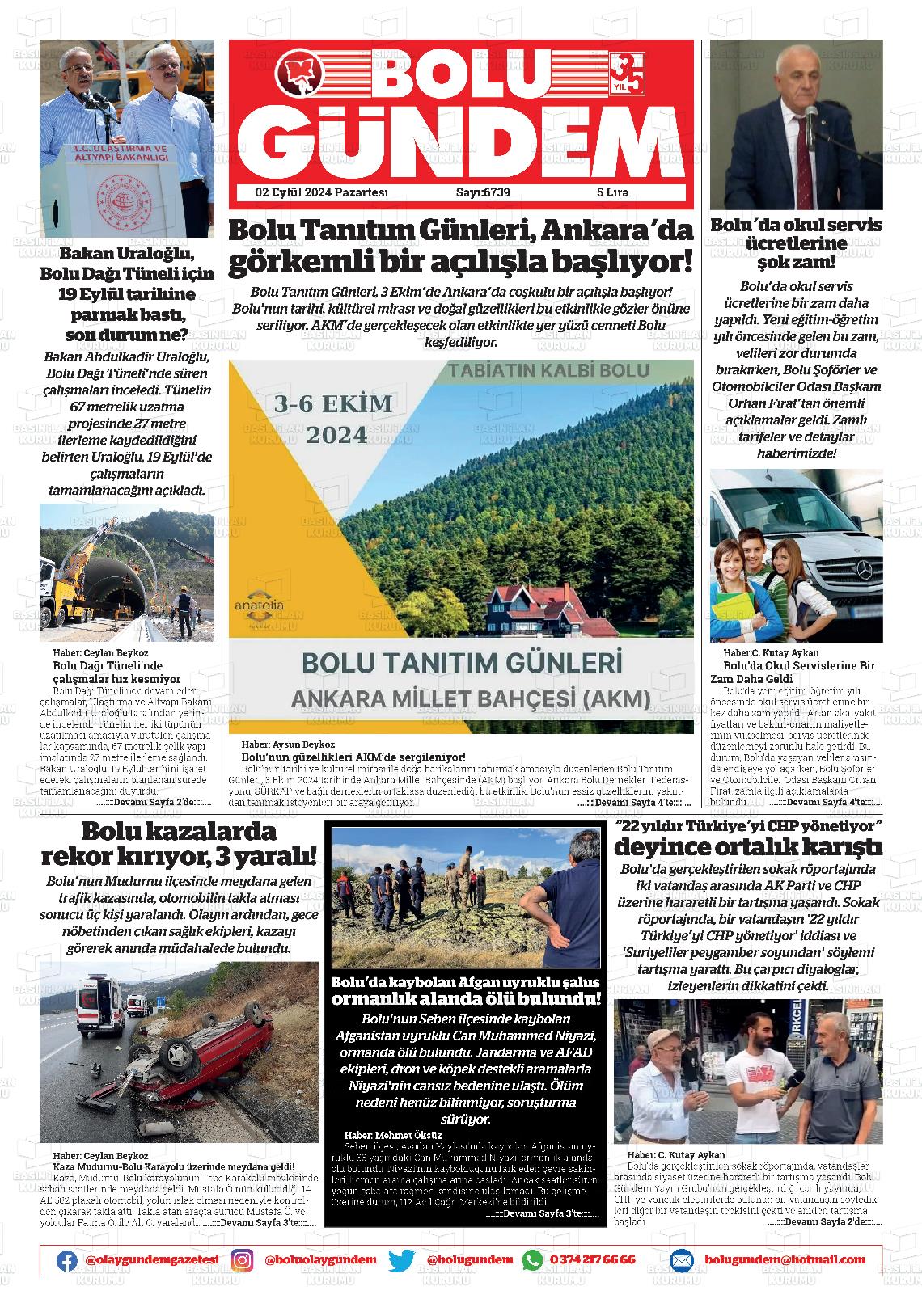 02 Eylül 2024 Bolu Olay Gazete Manşeti