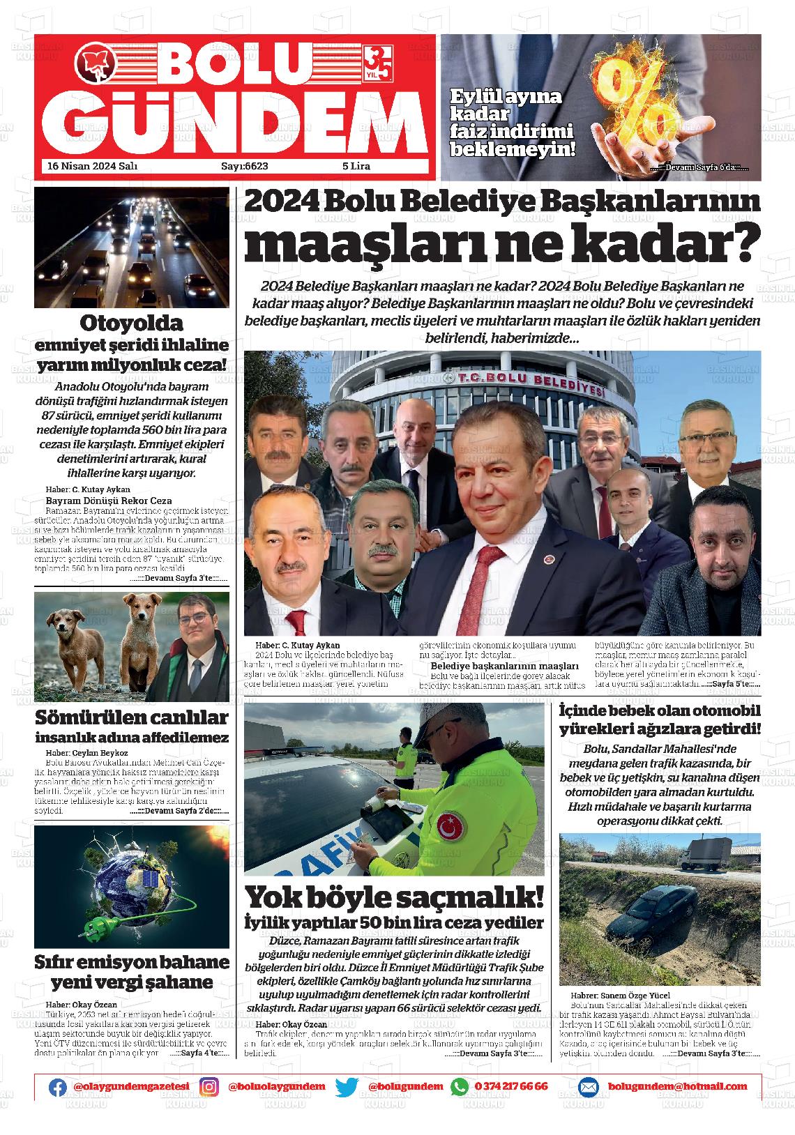 17 Nisan 2024 Bolu Olay Gazete Manşeti