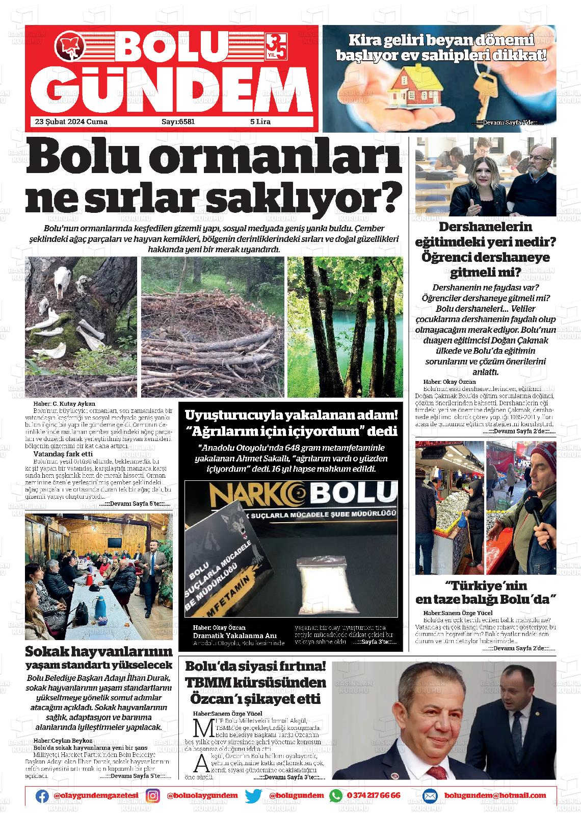 23 Şubat 2024 Bolu Olay Gazete Manşeti