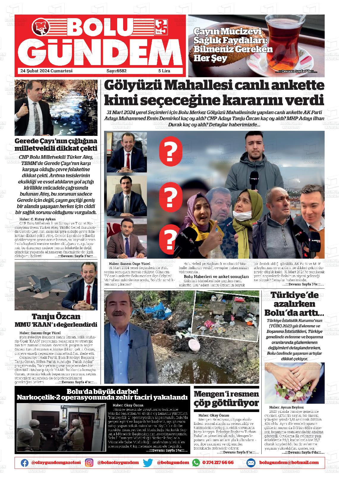 24 Şubat 2024 Bolu Olay Gazete Manşeti