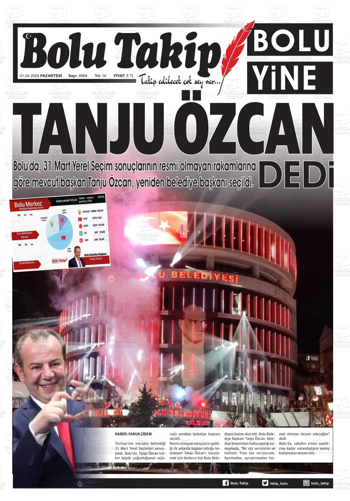 01 Nisan 2024 Bolu Takip Gazete Manşeti