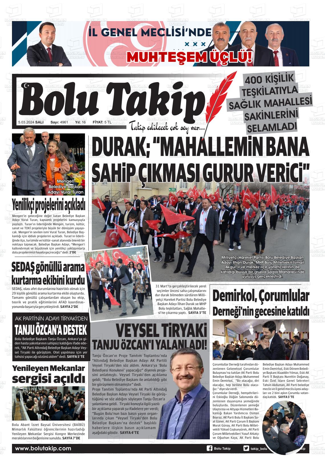 05 Mart 2024 Bolu Takip Gazete Manşeti