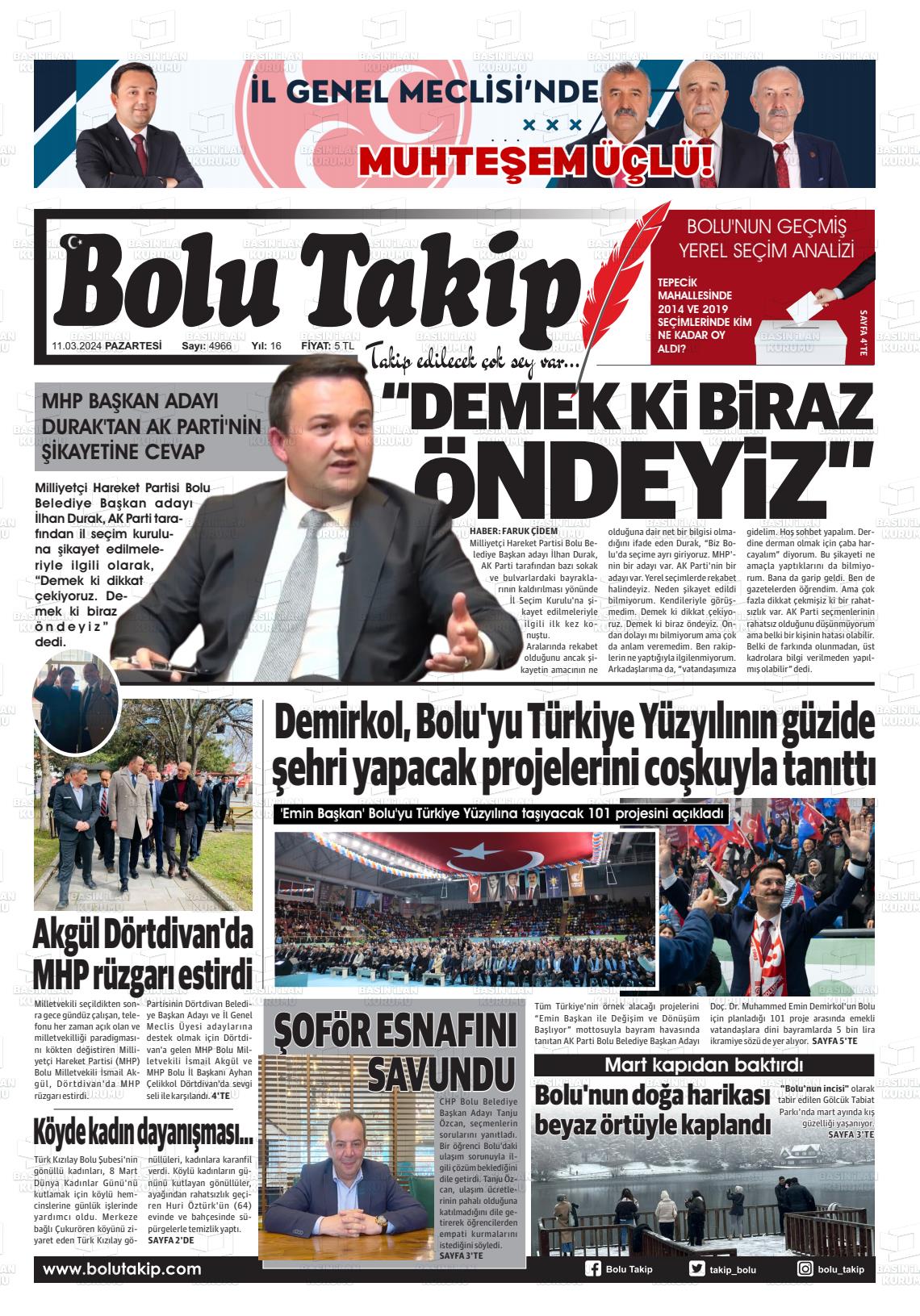 11 Mart 2024 Bolu Takip Gazete Manşeti