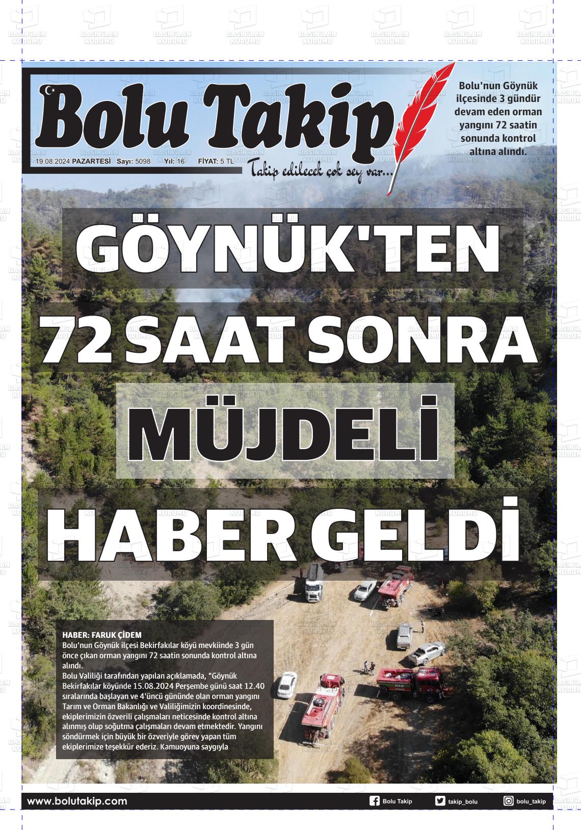 19 Ağustos 2024 Bolu Takip Gazete Manşeti