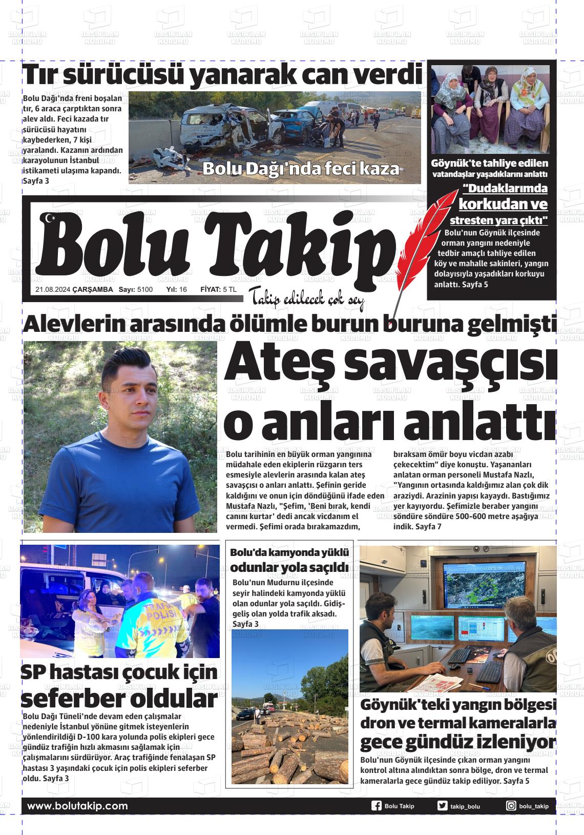 21 Ağustos 2024 Bolu Takip Gazete Manşeti