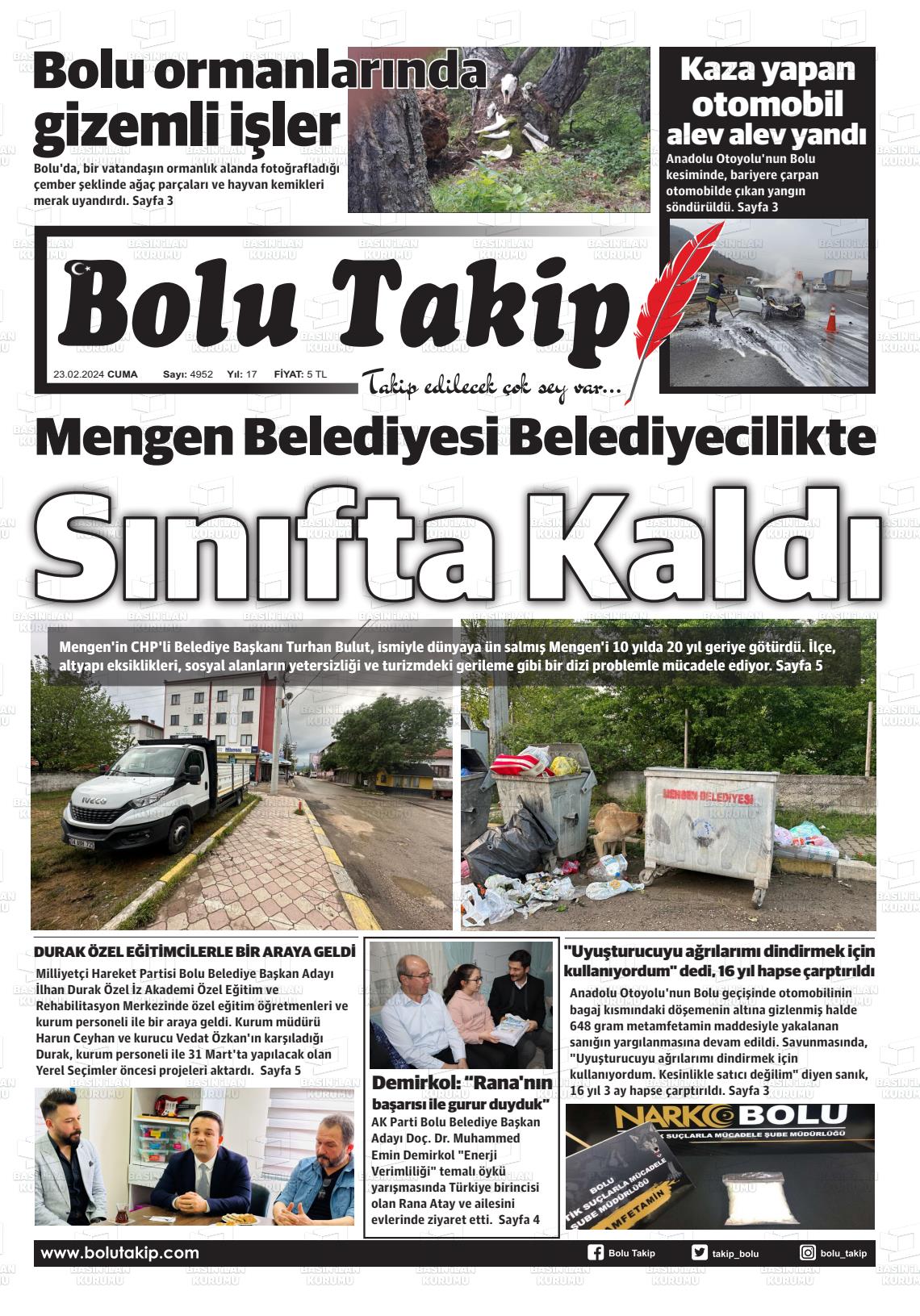 23 Şubat 2024 Bolu Takip Gazete Manşeti