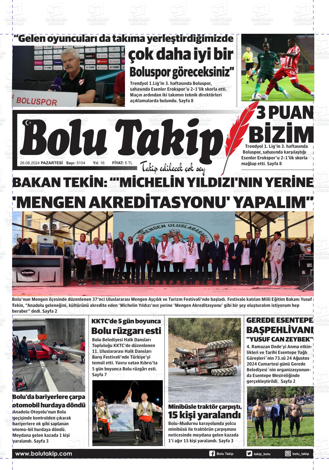 26 Ağustos 2024 Bolu Takip Gazete Manşeti