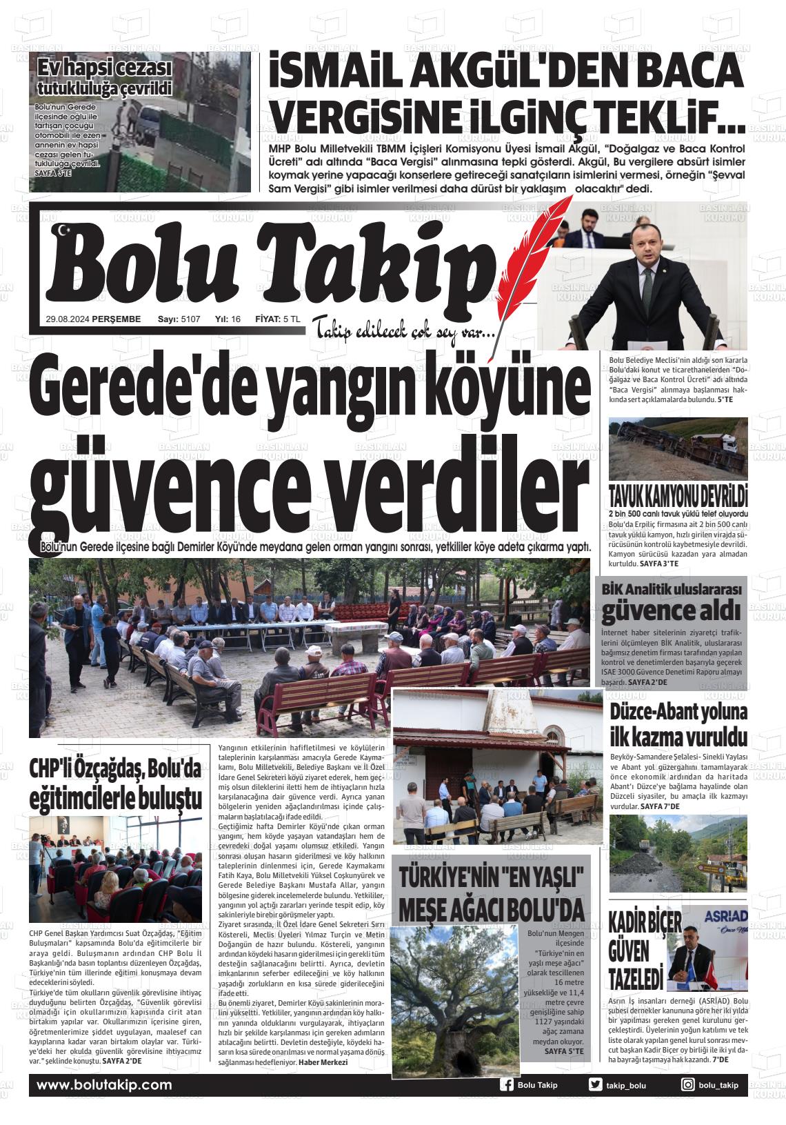 29 Ağustos 2024 Bolu Takip Gazete Manşeti